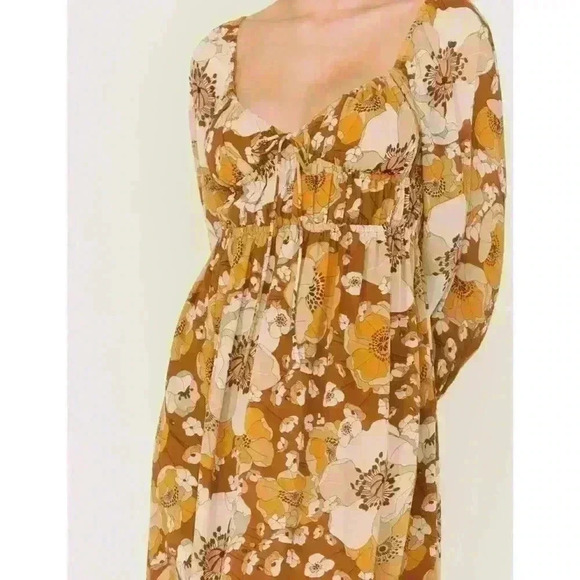 LUSH WOMEN'S CARAMEL MULTI LARGE FLORAL PRINT MIDI DRESS size medium - Picture 2 of 7